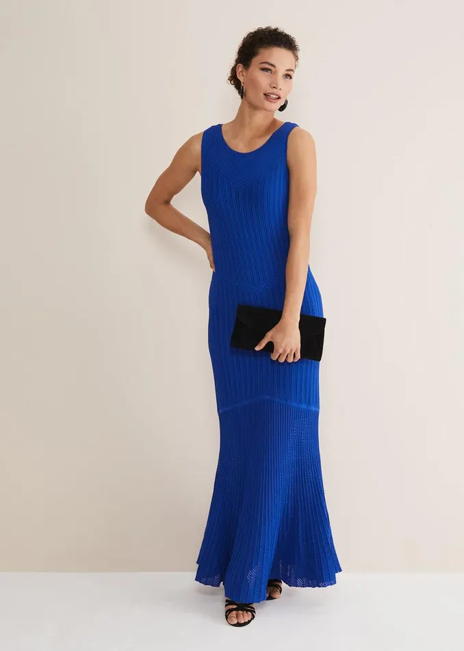 Women Phase Eight Occasion Dresses Willow Knitted Pointelle Maxi Dress Cobalt