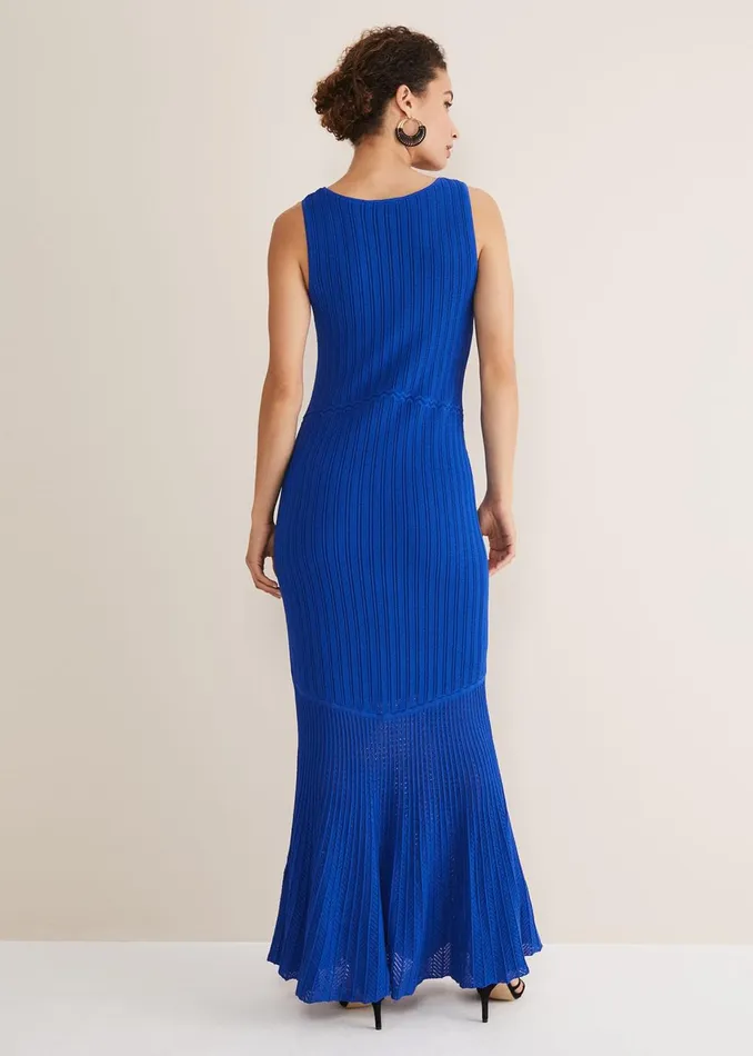 Women Phase Eight Occasion Dresses Willow Knitted Pointelle Maxi Dress Cobalt
