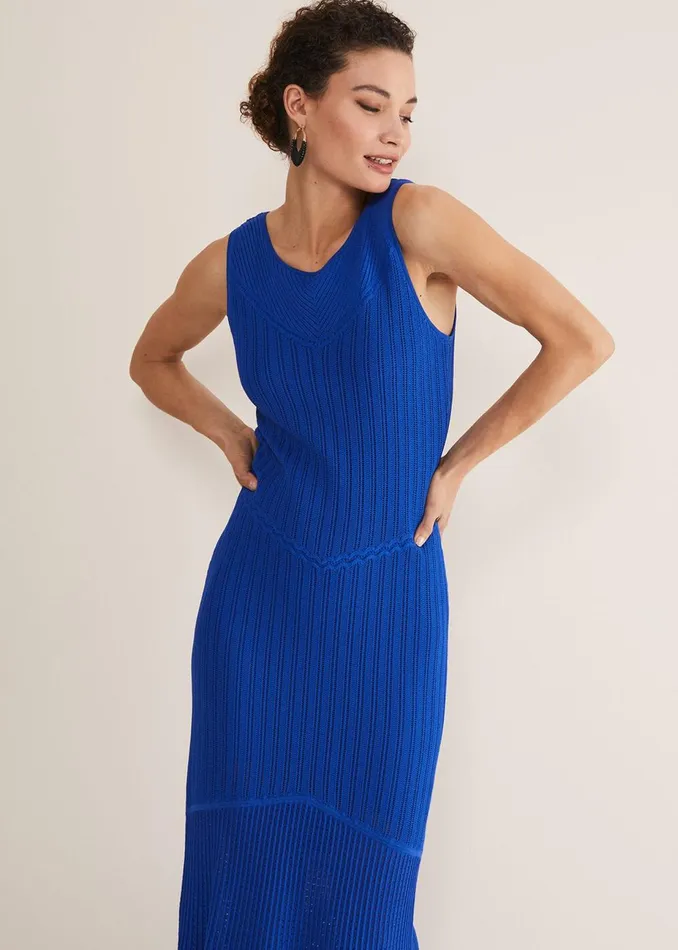Women Phase Eight Occasion Dresses Willow Knitted Pointelle Maxi Dress Cobalt