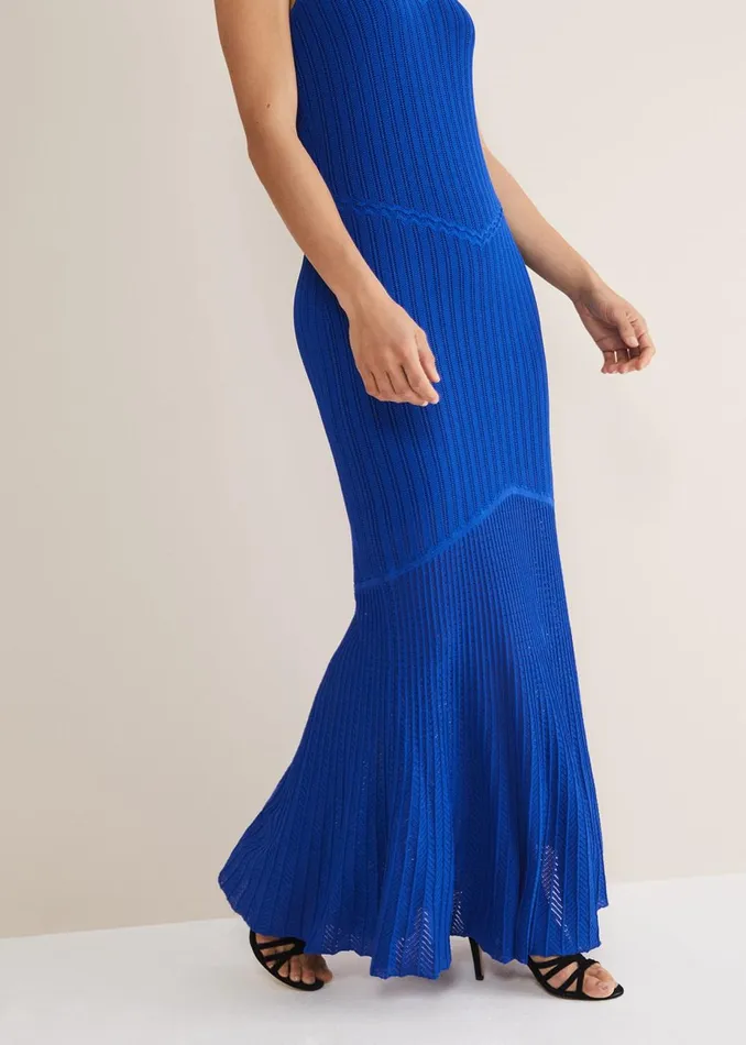 Women Phase Eight Occasion Dresses Willow Knitted Pointelle Maxi Dress Cobalt
