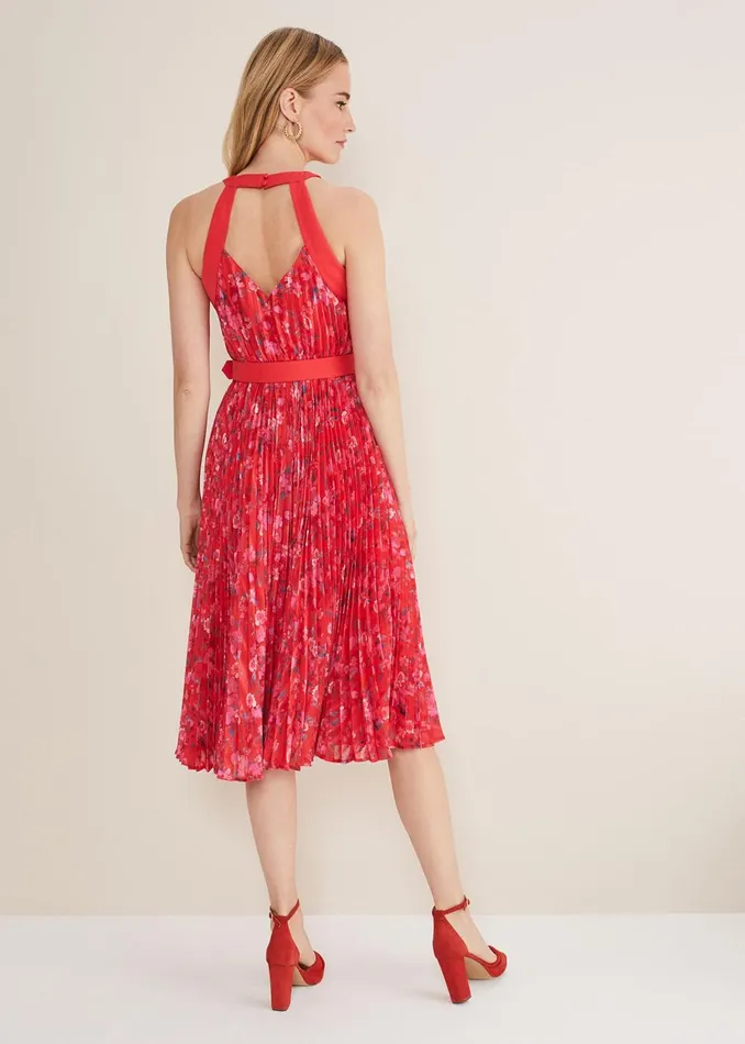 Women Phase Eight Occasion Dresses Zoya Pleat Midi Floral Dress Redpink