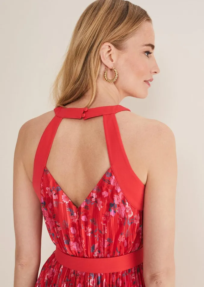 Women Phase Eight Occasion Dresses Zoya Pleat Midi Floral Dress Redpink