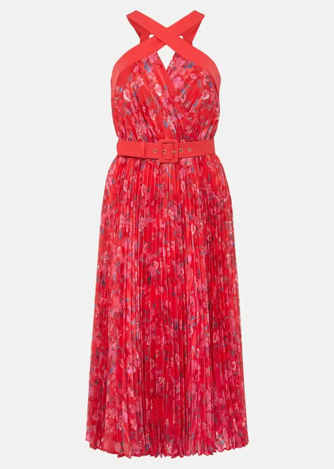 Women Phase Eight Occasion Dresses Zoya Pleat Midi Floral Dress Redpink