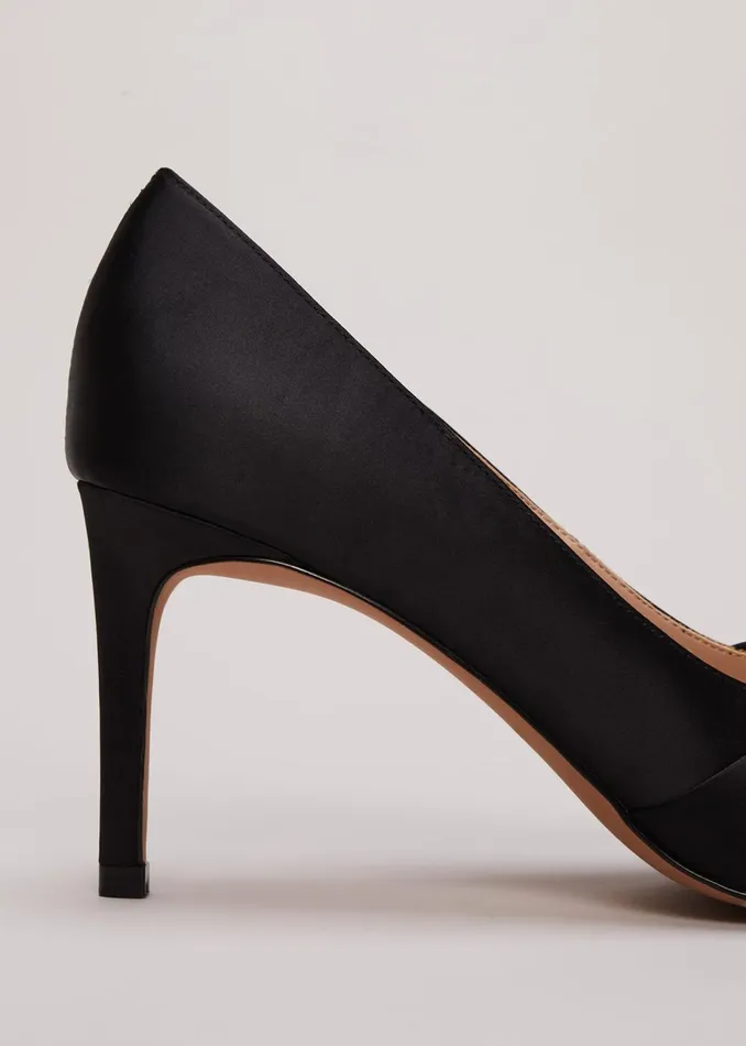 Women Phase Eight Occasion Shoes Black Satin Court Heels Black