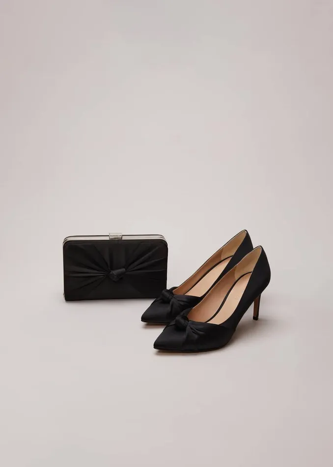 Women Phase Eight Occasion Shoes Black Satin Court Heels Black