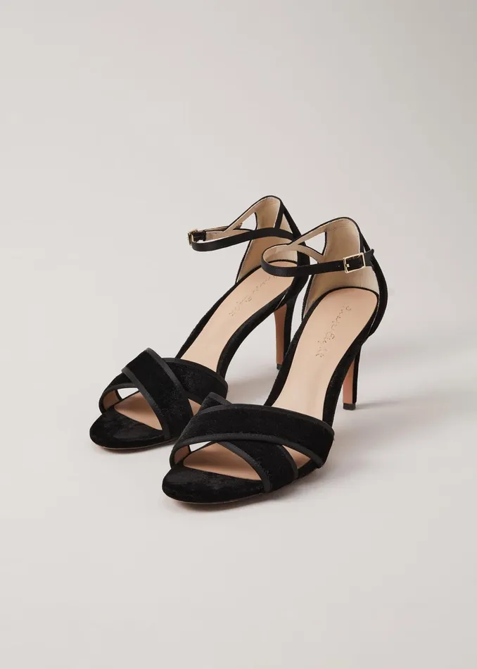 Women Phase Eight Occasion Shoes Black Velvet Open Toe Heels Black