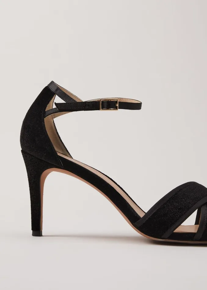 Women Phase Eight Occasion Shoes Black Velvet Open Toe Heels Black