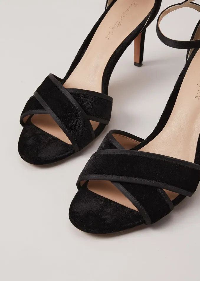 Women Phase Eight Occasion Shoes Black Velvet Open Toe Heels Black