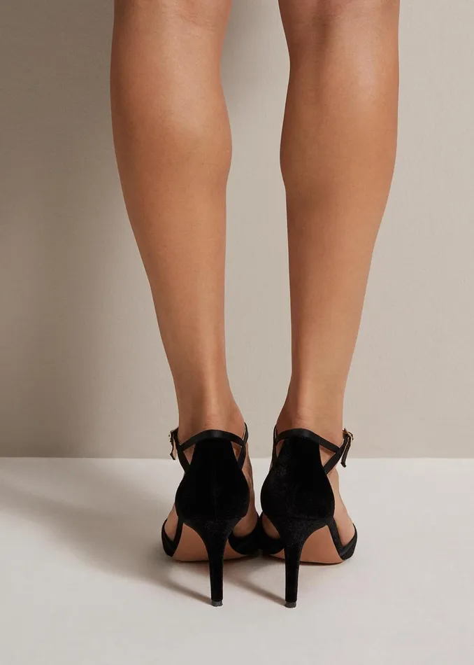 Women Phase Eight Occasion Shoes Black Velvet Open Toe Heels Black