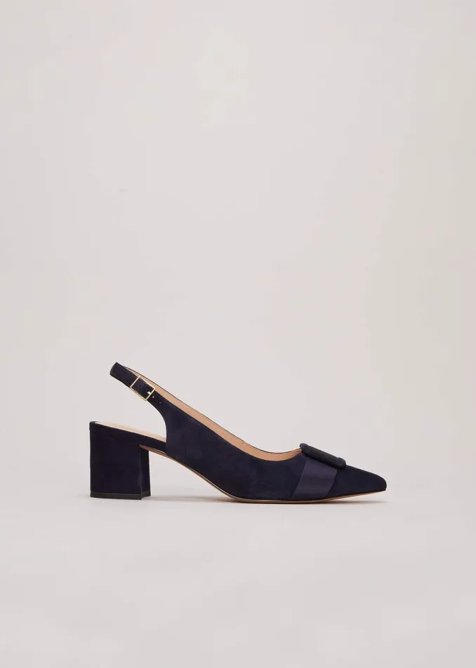 Women Phase Eight Occasion Shoes Blue Suede Slingback Heels Navy