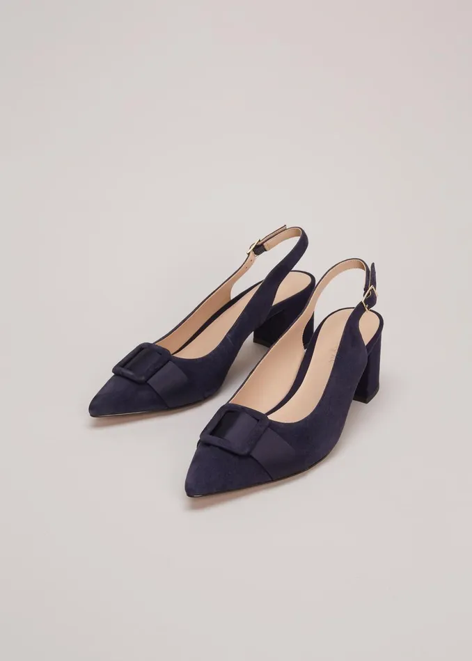Women Phase Eight Occasion Shoes Blue Suede Slingback Heels Navy