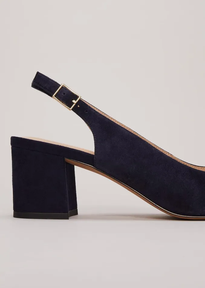 Women Phase Eight Occasion Shoes Blue Suede Slingback Heels Navy