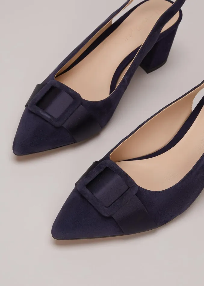 Women Phase Eight Occasion Shoes Blue Suede Slingback Heels Navy