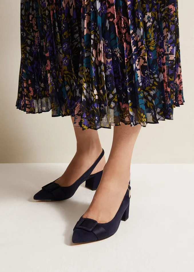 Women Phase Eight Occasion Shoes Blue Suede Slingback Heels Navy