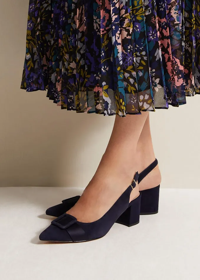 Women Phase Eight Occasion Shoes Blue Suede Slingback Heels Navy