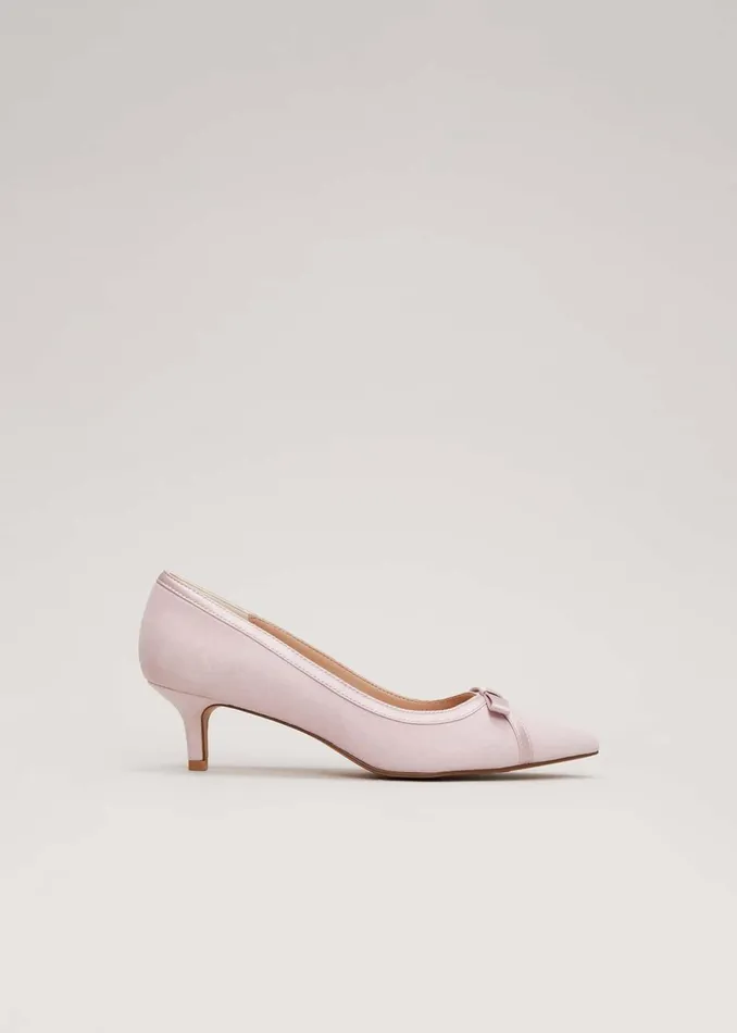 Women Phase Eight Occasion Shoes Bow Kitten Heel Shoes Pale Pink