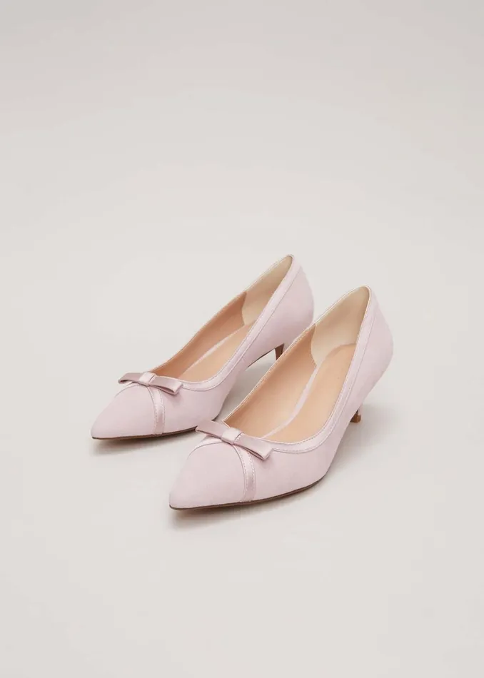 Women Phase Eight Occasion Shoes Bow Kitten Heel Shoes Pale Pink