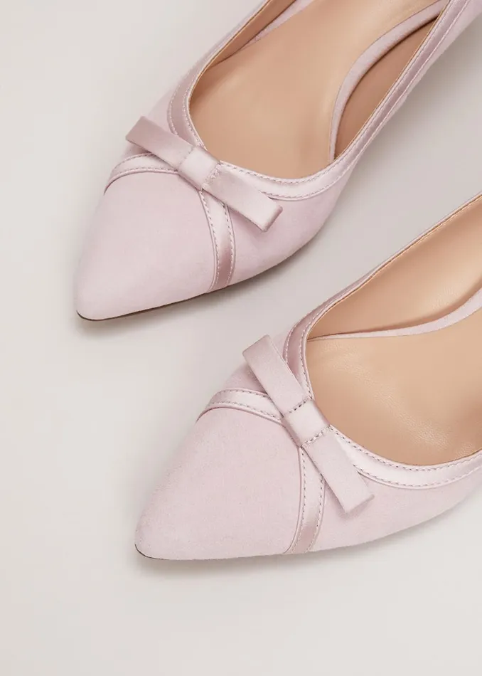 Women Phase Eight Occasion Shoes Bow Kitten Heel Shoes Pale Pink