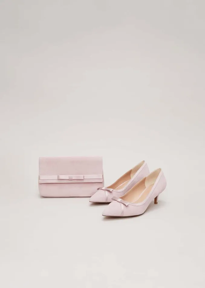 Women Phase Eight Occasion Shoes Bow Kitten Heel Shoes Pale Pink