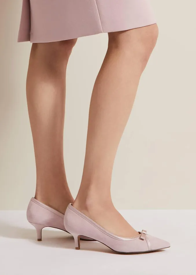 Women Phase Eight Occasion Shoes Bow Kitten Heel Shoes Pale Pink