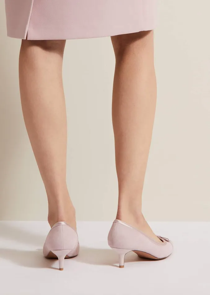 Women Phase Eight Occasion Shoes Bow Kitten Heel Shoes Pale Pink