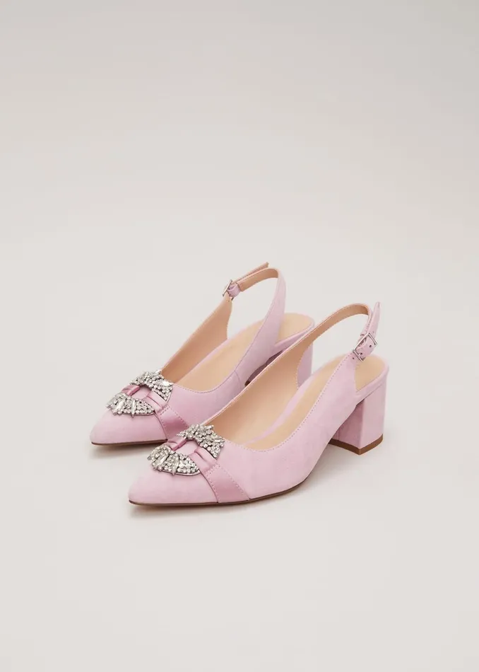 Women Phase Eight Occasion Shoes Embellished Block Heel Shoes Pink