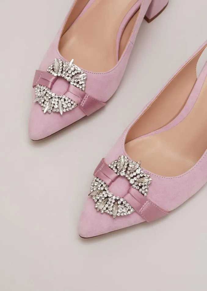 Women Phase Eight Occasion Shoes Embellished Block Heel Shoes Pink