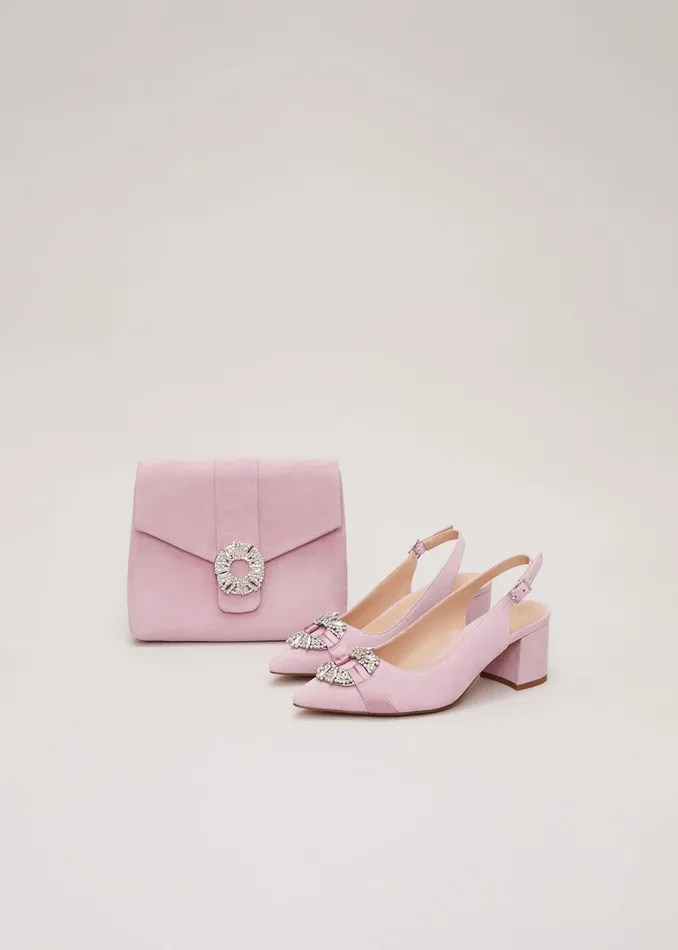 Women Phase Eight Occasion Shoes Embellished Block Heel Shoes Pink