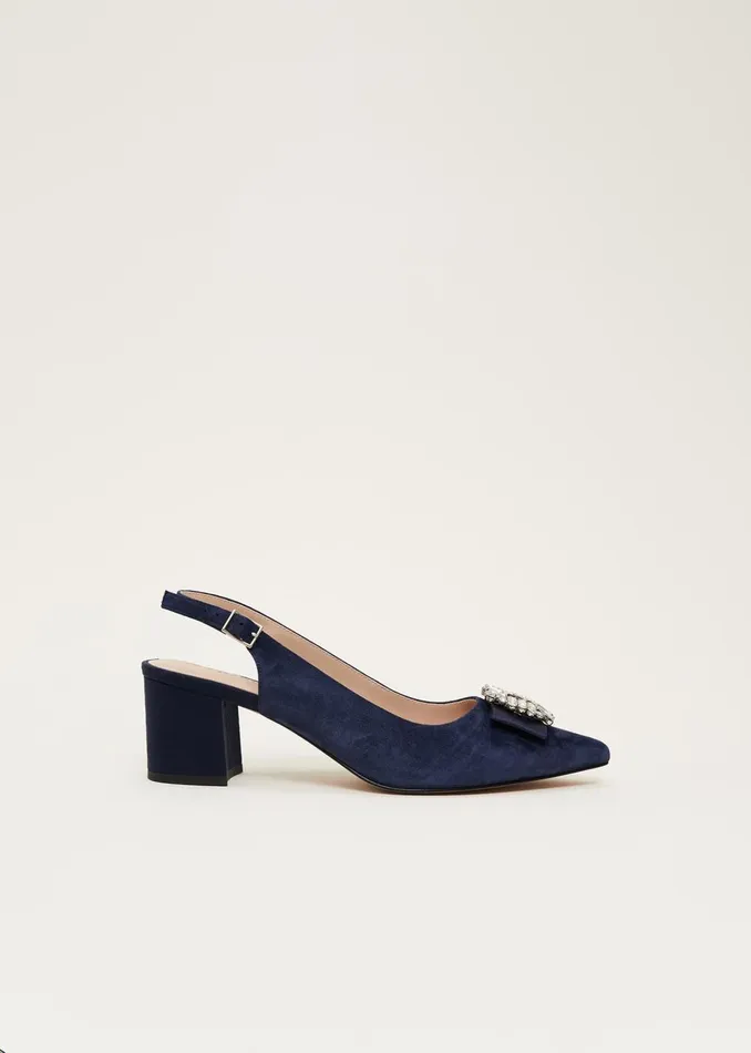 Women Phase Eight Occasion Shoes Embellished Toe Block Heel Slingback Navy
