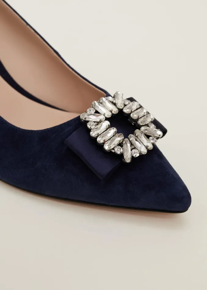 Women Phase Eight Occasion Shoes Embellished Toe Block Heel Slingback Navy