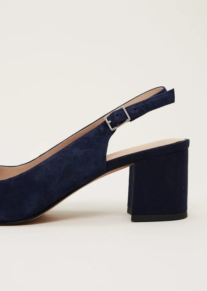 Women Phase Eight Occasion Shoes Embellished Toe Block Heel Slingback Navy