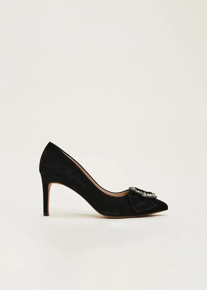 Women Phase Eight Occasion Shoes Jewel Front Bow Court Shoe Black