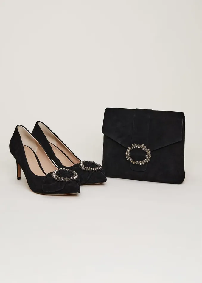 Women Phase Eight Occasion Shoes Jewel Front Bow Court Shoe Black