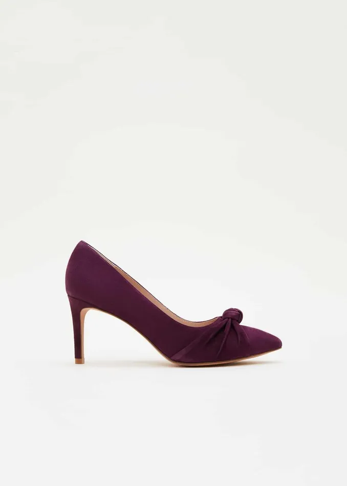 Women Phase Eight Occasion Shoes Knot Front Suede Court Shoe Plum