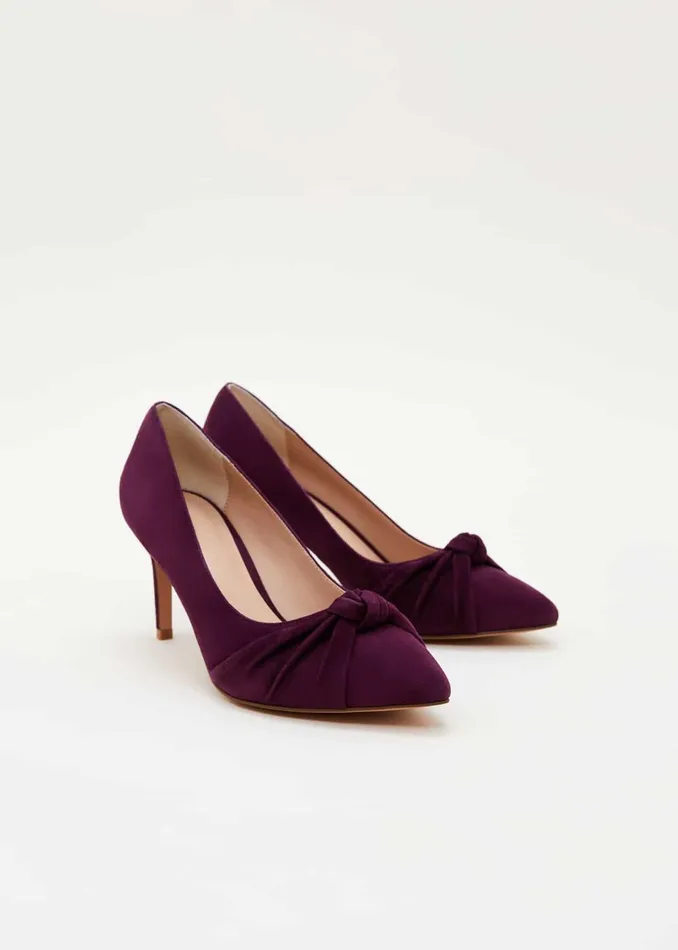 Women Phase Eight Occasion Shoes Knot Front Suede Court Shoe Plum