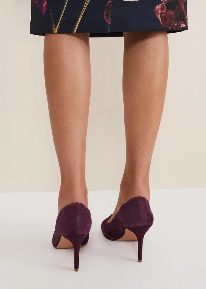 Women Phase Eight Occasion Shoes Knot Front Suede Court Shoe Plum