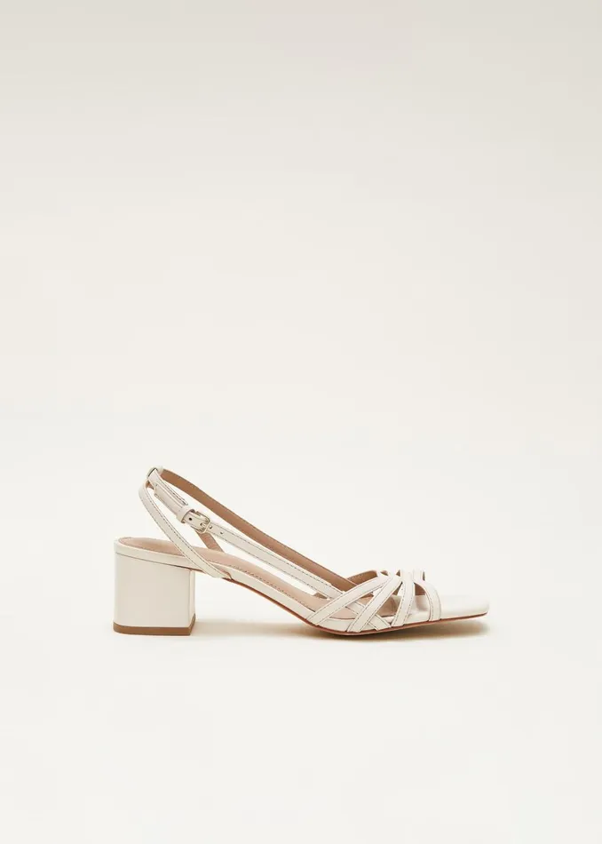 Women Phase Eight Occasion Shoes Leather Slingback Block Heel Sandal Cream