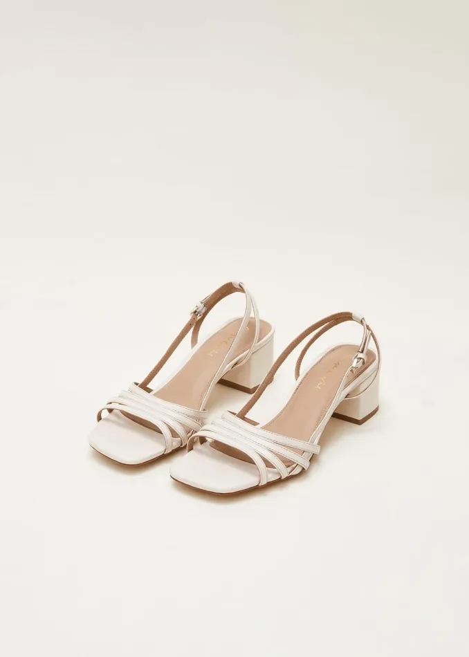 Women Phase Eight Occasion Shoes Leather Slingback Block Heel Sandal Cream