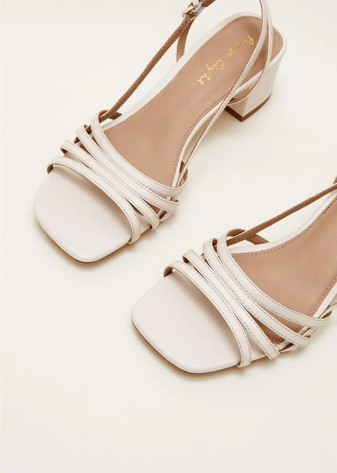 Women Phase Eight Occasion Shoes Leather Slingback Block Heel Sandal Cream