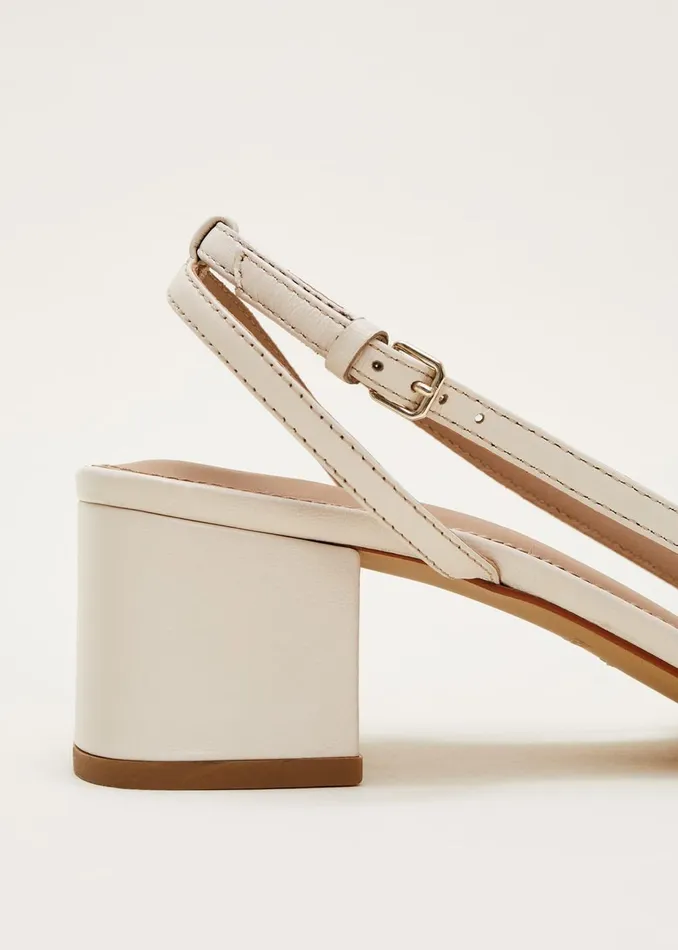 Women Phase Eight Occasion Shoes Leather Slingback Block Heel Sandal Cream