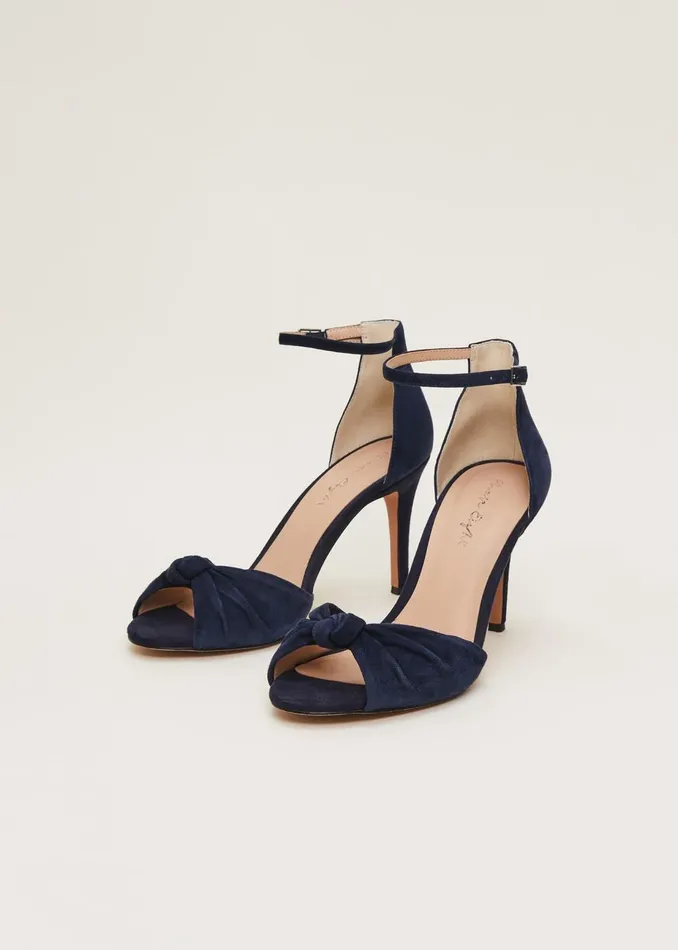 Women Phase Eight Occasion Shoes Navy Suede Open Toe Heels Navy