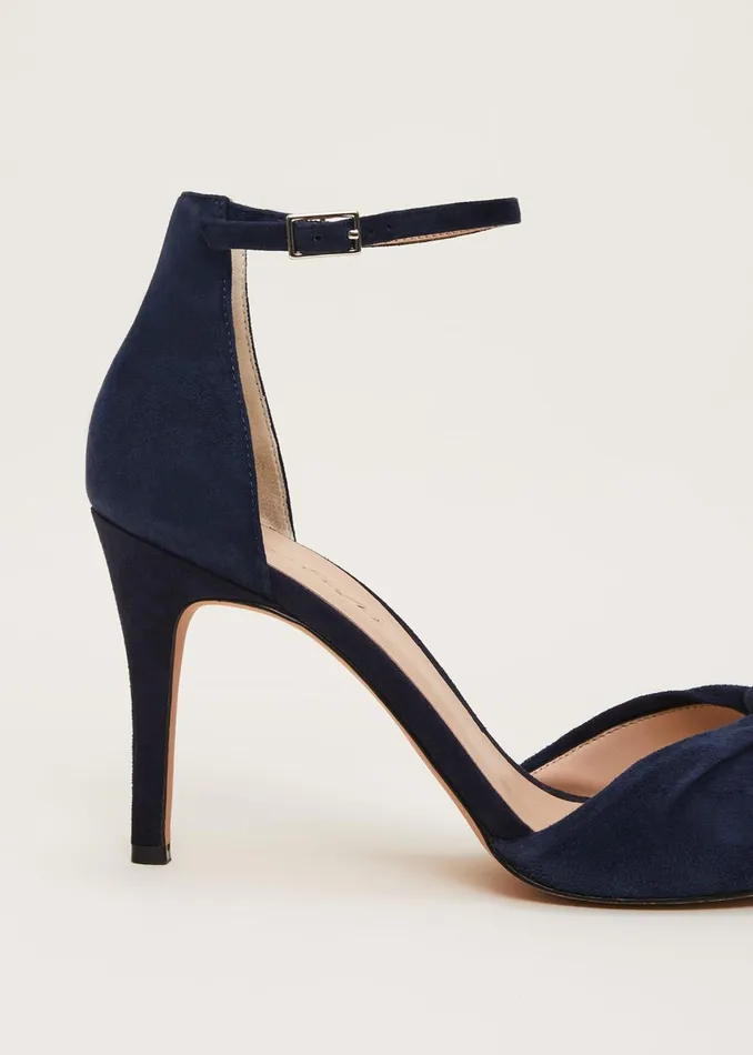 Women Phase Eight Occasion Shoes Navy Suede Open Toe Heels Navy