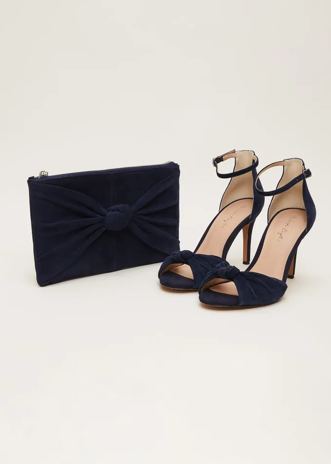 Women Phase Eight Occasion Shoes Navy Suede Open Toe Heels Navy