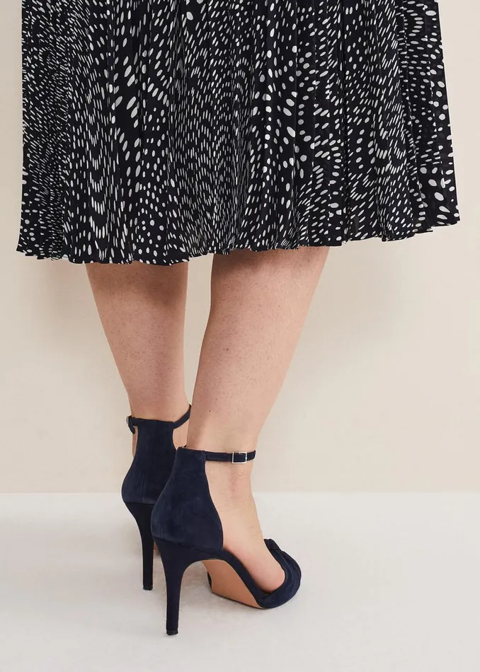 Women Phase Eight Occasion Shoes Navy Suede Open Toe Heels Navy