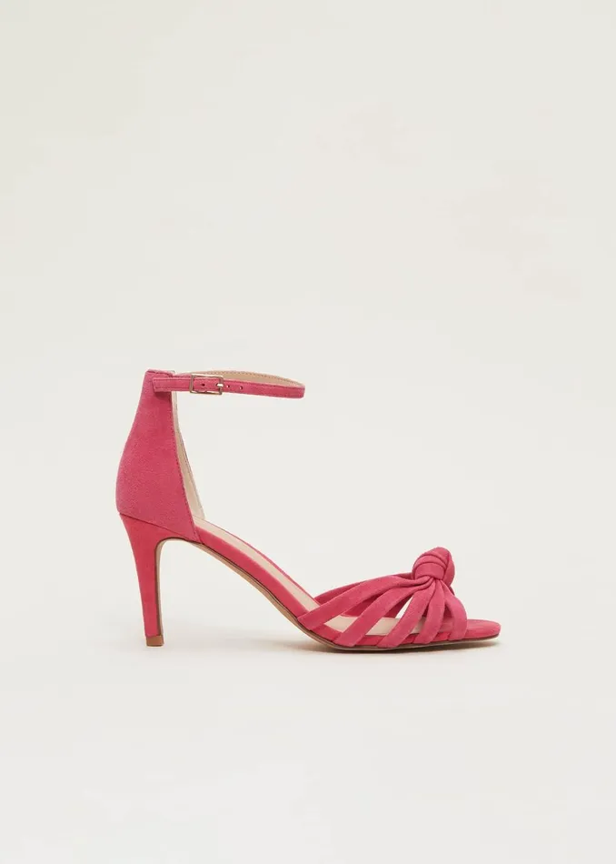 Women Phase Eight Occasion Shoes Pink Suede Open Toe Heels Raspberry