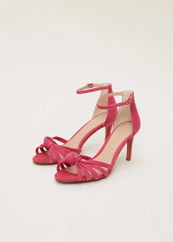 Women Phase Eight Occasion Shoes Pink Suede Open Toe Heels Raspberry