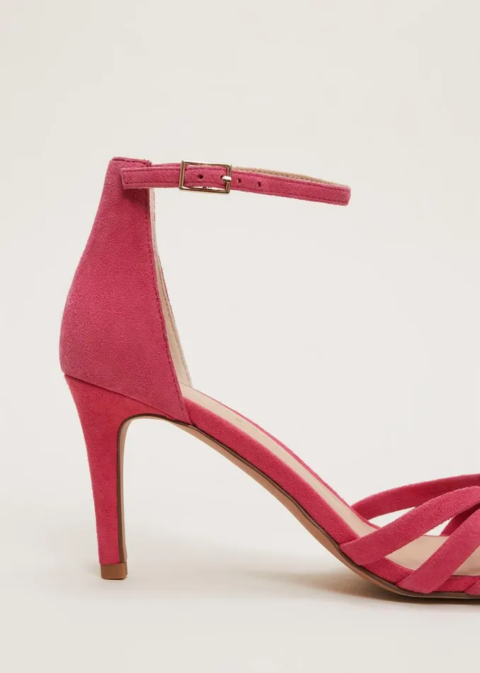 Women Phase Eight Occasion Shoes Pink Suede Open Toe Heels Raspberry