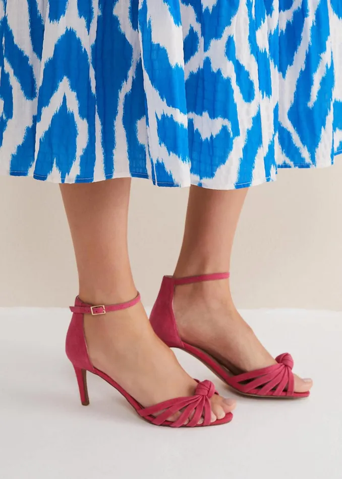 Women Phase Eight Occasion Shoes Pink Suede Open Toe Heels Raspberry