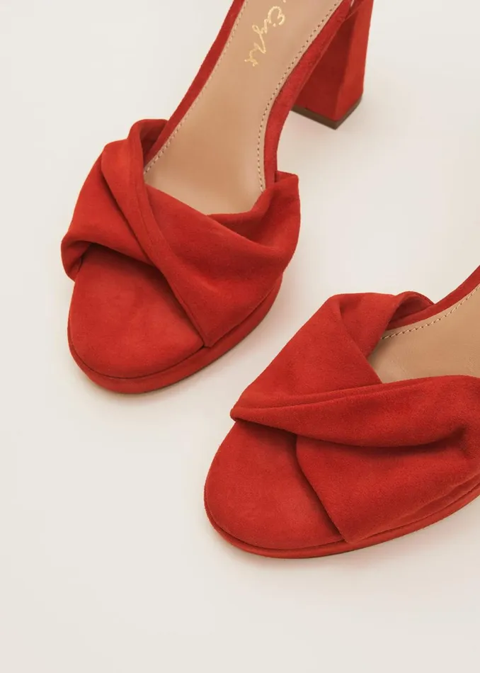 Women Phase Eight Occasion Shoes Red Suede Open Toe Heels Red