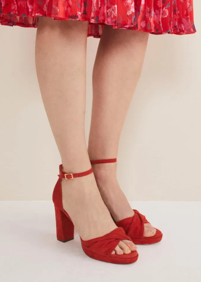Women Phase Eight Occasion Shoes Red Suede Open Toe Heels Red